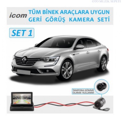 Binek Araç Geri Görüş Kamera Seti 4.3 Inch Katlanır Monitörlü